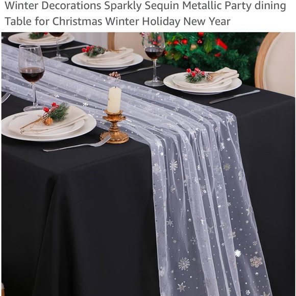 Snowflake Runner Silver 120 Inch Sheer Chiffon Gauze Runner, Winter Decoration - Picture 5 of 14